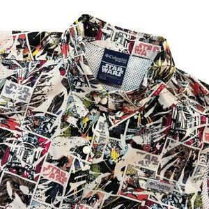 COLUMBIA PFG Star Wars Sleeveless Button Shirt Mens Large Graphic Fishing Print